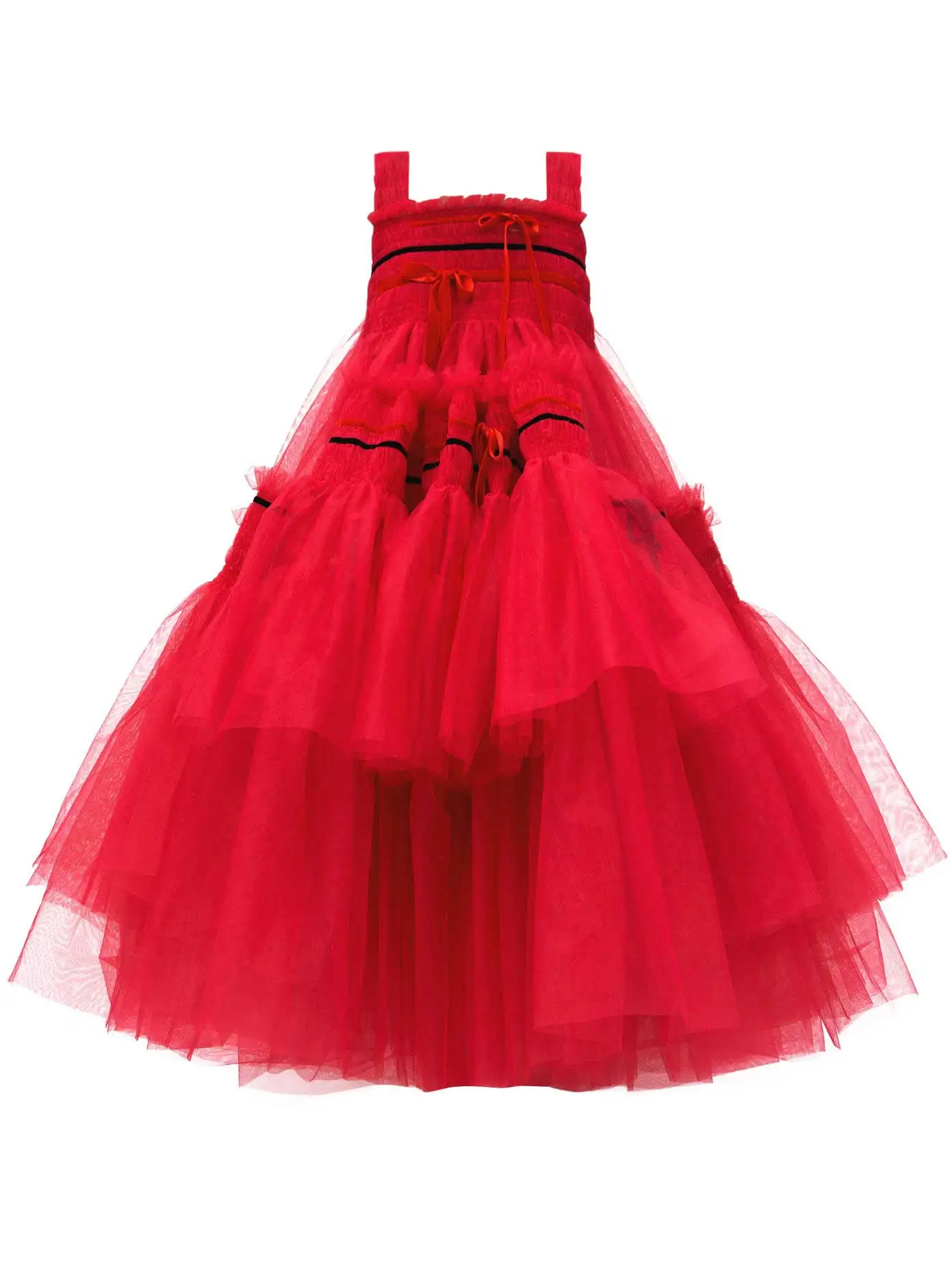 Imagem -03 - Vestido de Tule Exuberante Vermelho para Mulheres Festa de Aniversário Parte Superior Elástica Arco Bonito Comprimento do Tornozelo Tutu Vestido de Tule Feminino Moda