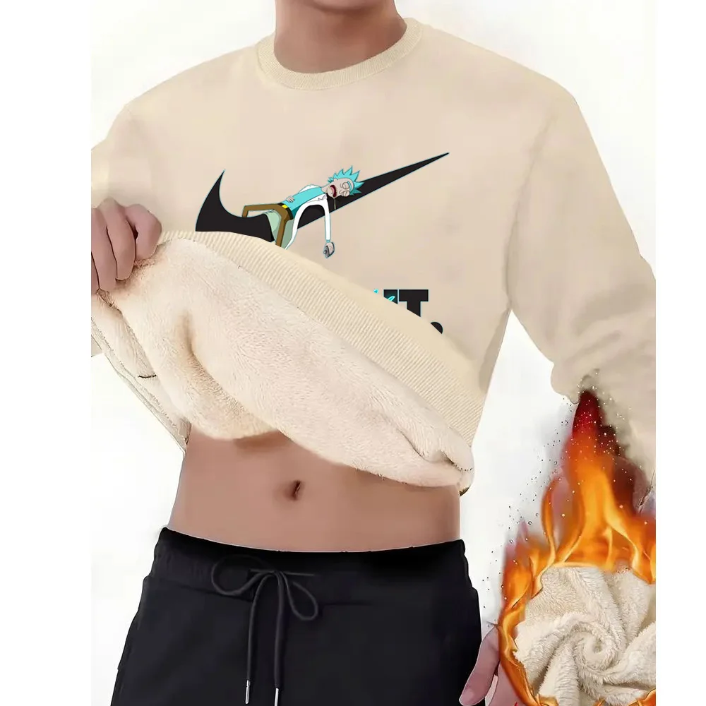 

Outdoor fashion men's hoodie, fleece loose and thick round neck sportswear top, simple men's clothing for autumn and winter