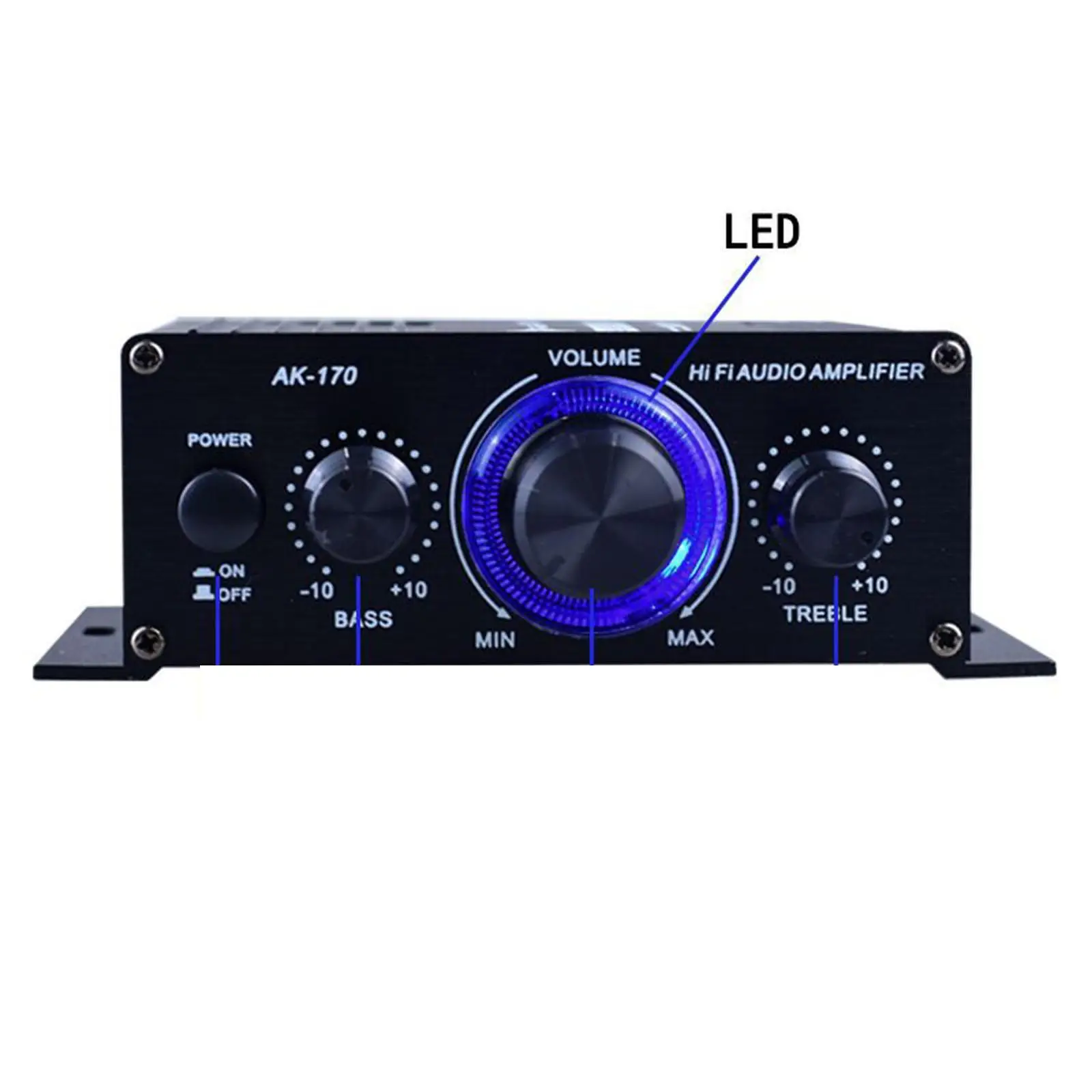

Dual Channel Mini Audio Power Amplifier Bass Treble Control Stereo Amp Hifi Receiver for Car and Home Speaker System