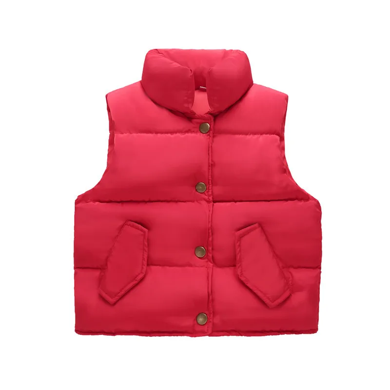 New Autumn Winter Boys Girls Cotton Vest Solid Thicken Warm Stand Collar Waistcoat For 2-6 Years Kids Down Vests Infant Jacket