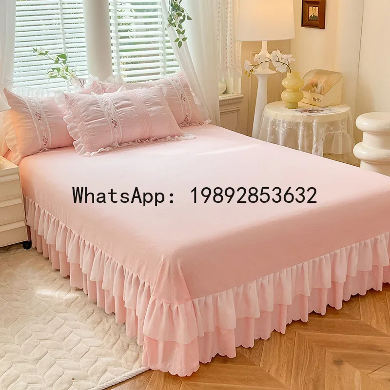 

Korean version of embroidered seersucker four-piece set, lace princess feng shui washing quilt cover, bed skirt