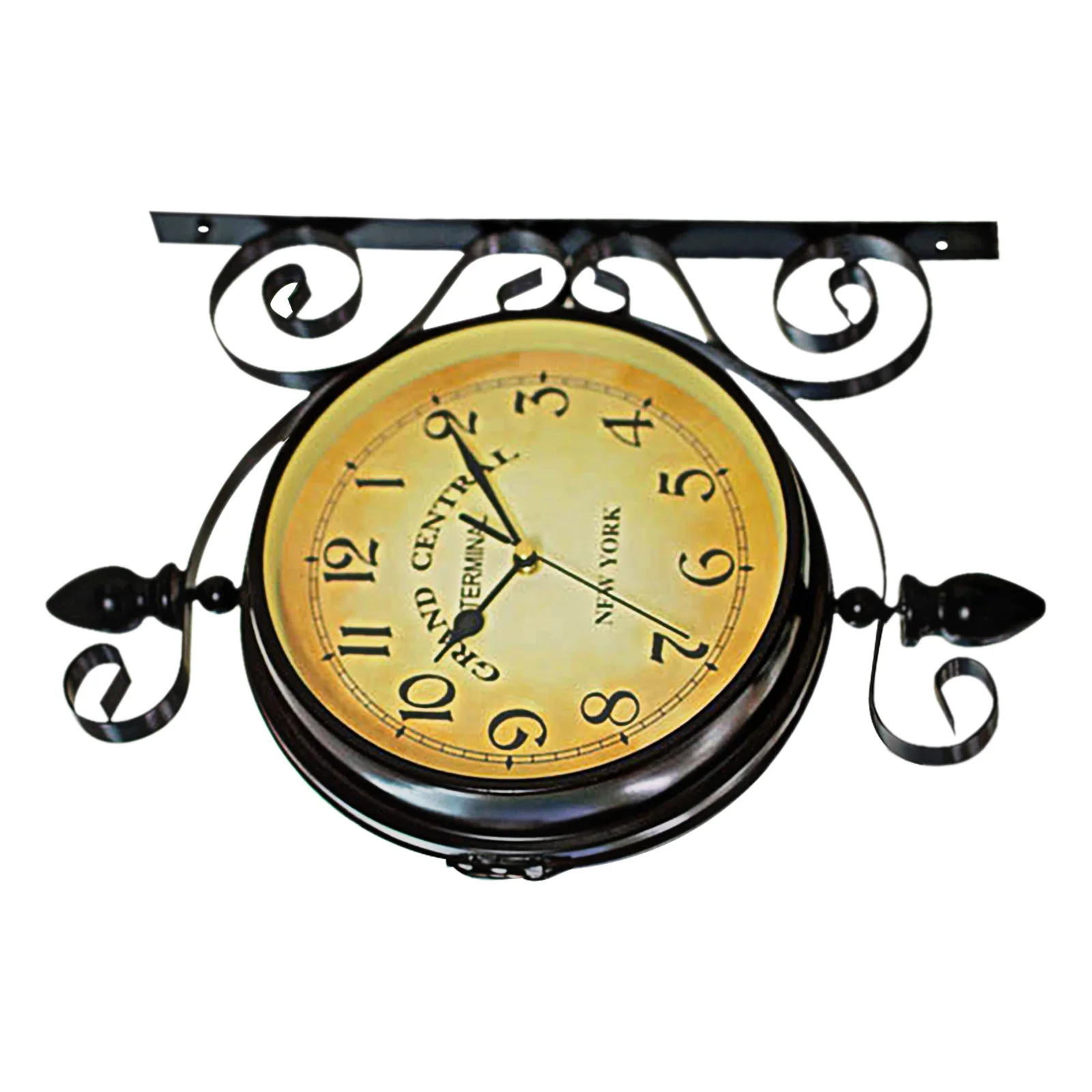 

Double-Sided Clock Vintage Iron Metal Case Silent 360 Degree Rotate Retro Wall Clock for Living Room Porch Corridor
