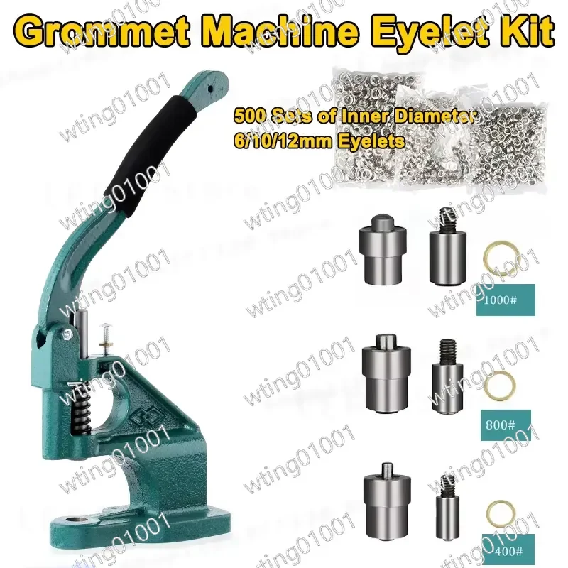 Manual Hand Press Grommet Machine Kit with 1500pcs Eyelets 6 10 12mm Dies Mold Button Punch Tool for Clothes Sewing