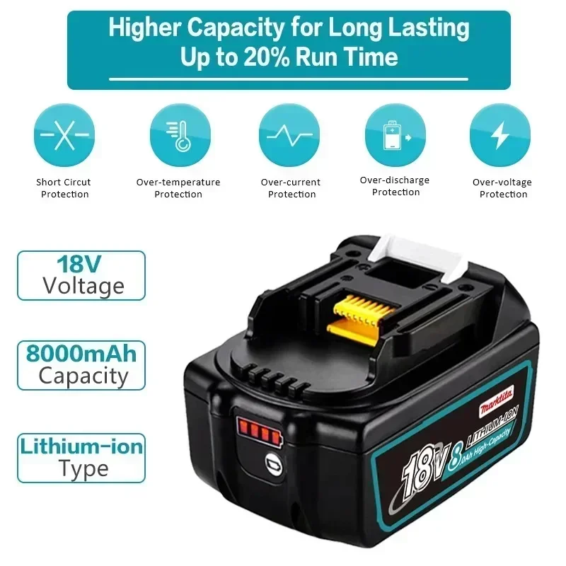 100% batería de iones de litio Original de 18V, 6,0/8,0/12,0Ah para Makita DDF487 DTW700 DGA404 DTD173 DHP487, batería de herramienta eléctrica de