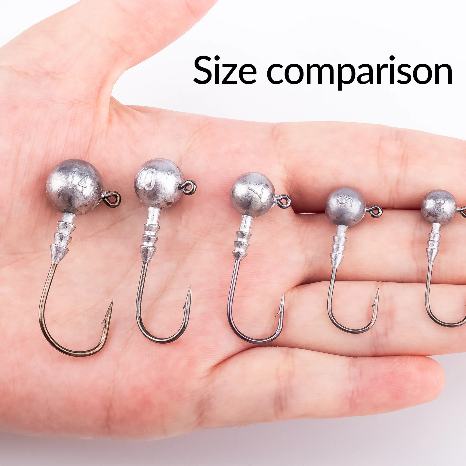 THKFISH 20pcs Fishing Jig Hooks 7g 10g 14g Lead Head Hook For Soft Lures Round Ball Jig Head Barbed Fishhooks For Bass Fishing