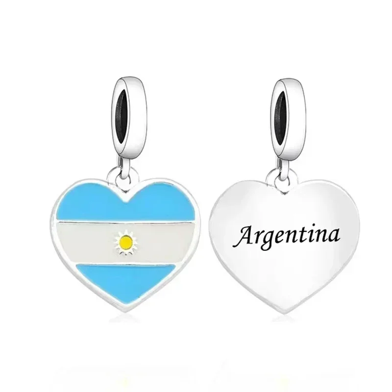 Pulsera de plata de ley 925 auténtica para mujer, abalorio con forma de mapa, Bandera de COLOMBIA, esmalte de Color, Berloque DIY