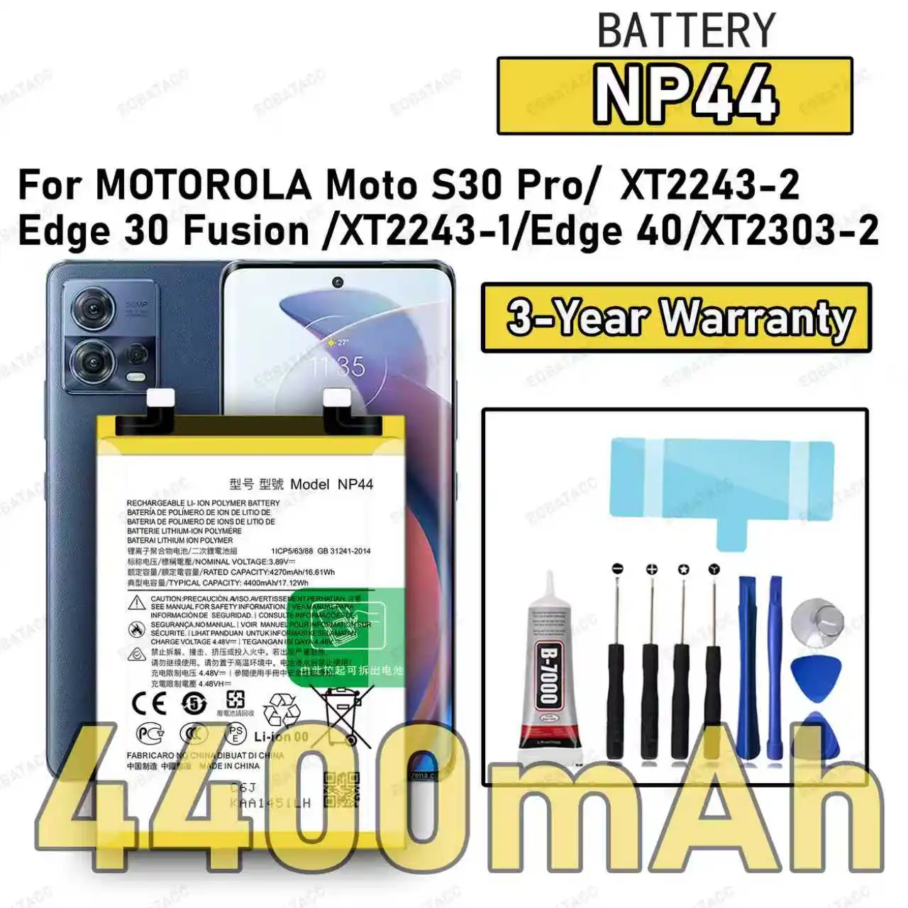 

100% New High Quality NP44 Battery For MOTOROLA MOTO S30 Pro/XT2243-2/EDGE 30 Fusion/XT2243-1/EDGE 40 Replacement Battery Bateri