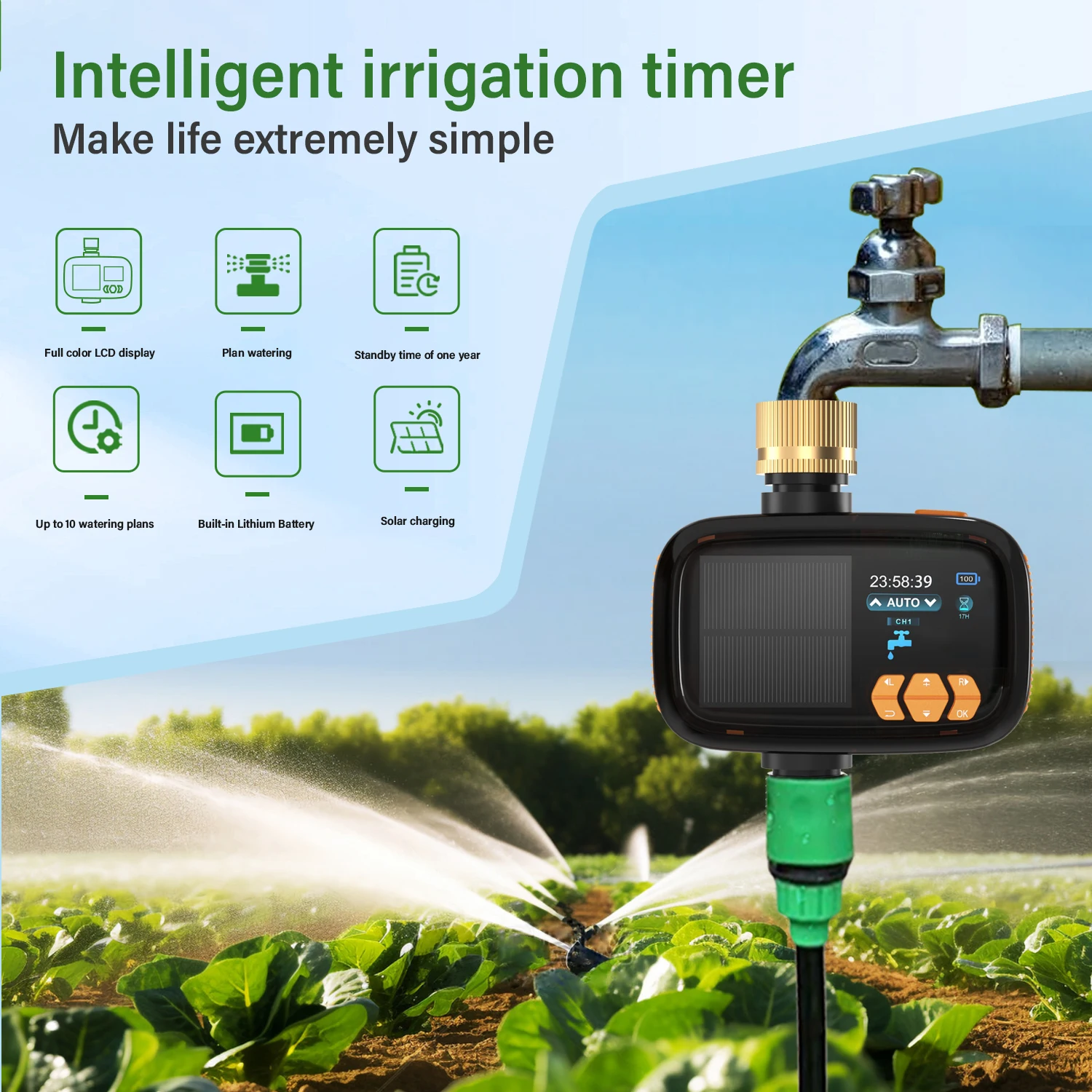 Yieryi Garden Watering Timer Solar Charging Drip Irrigation Controller Digital Sprinkler Water Hose Timer for Outdoor Yard Lawn