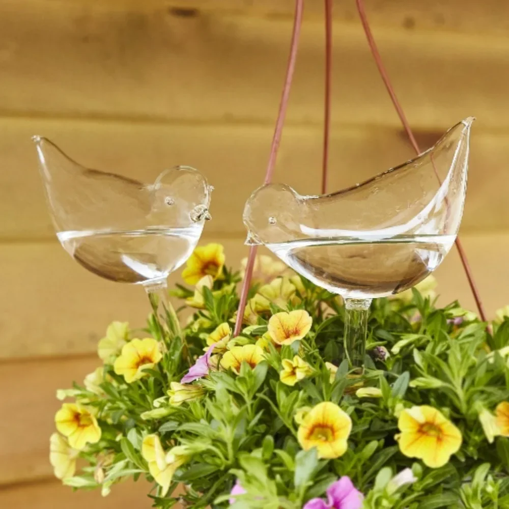 Dispositivo automático de riego de flores, accesorio con forma de pájaro, globos de vidrio, para el hogar autorriego, jardín, flores, plantas, goteo, filtración de agua