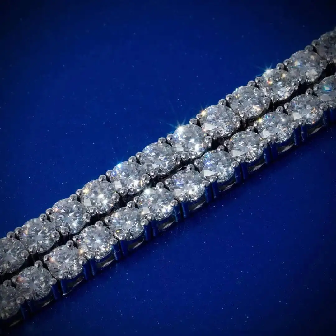 Double Rows Diamond 6mm Width Tennis Chain 925 Silver VVS Moissanite Hip Hop Lab Jewelry Charm Bracelet