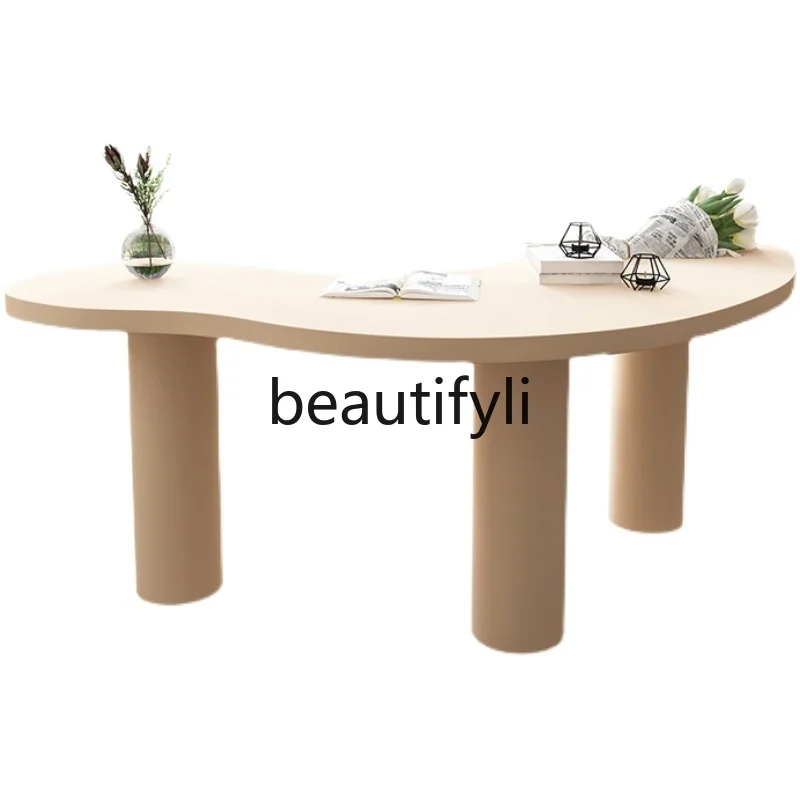 Light luxury creative solid wood desk fashion personality curved conference table modern simple workbench