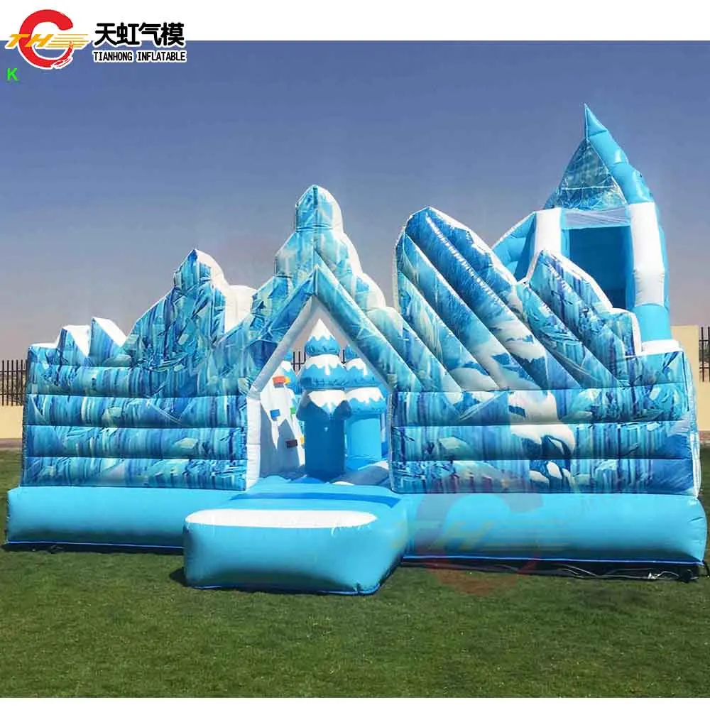 Быстрая доставка 6x6 м надувной надувной шезлонг Ice Castle с горкой Iceberg Glacier надувной отскакивающий парк игровая площадка с воздуходувкой