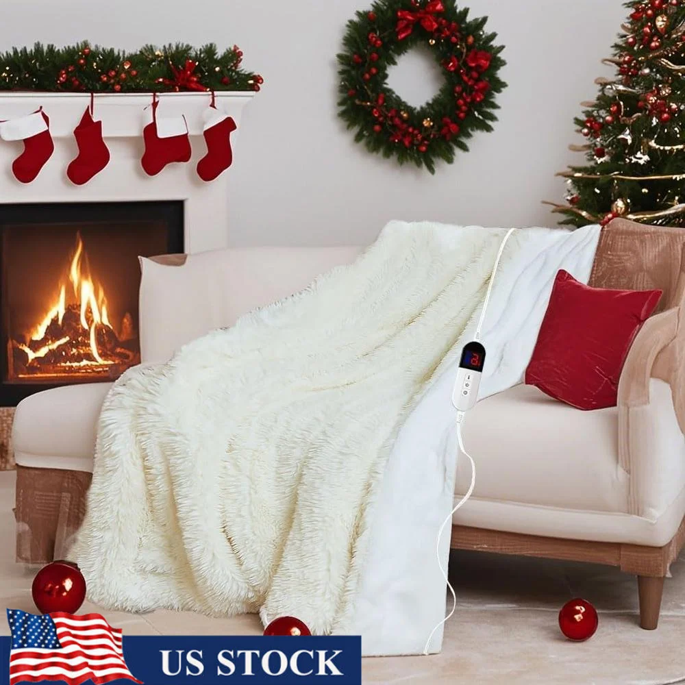 

Одеяло с электрическим подогревом, 10 настройков температуры, 6 часов, автоматическое отключение, ультра уютное одеяло из искусственного меха, сертифицированное безопасность, домашнее использование