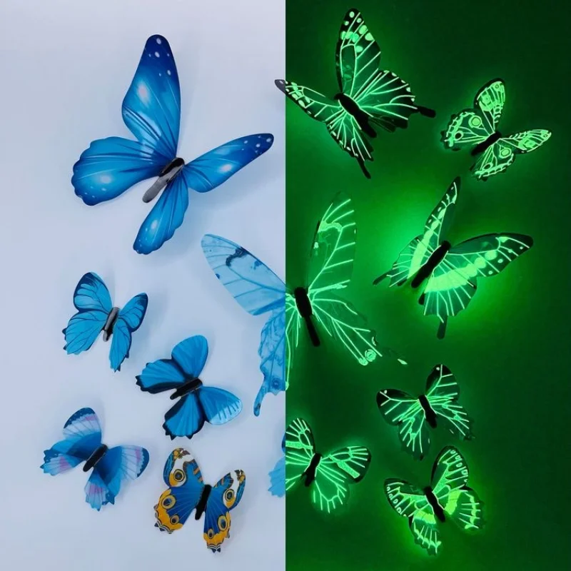 12/24/36pcs 3D Luminous Butterfly Wall Stickers Glow In Dark Wallpaper Decor Home Kids Bedroom Living Room Fridge Wall Decals