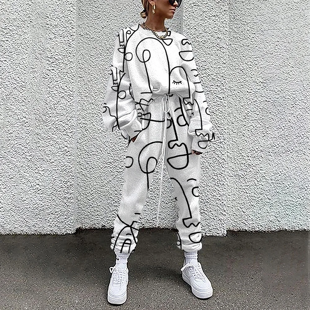 Two Piece Set Women 3D Print Streetwear Tracksuit Spring Autumn Casual Long Sleeve Pullover Sport Pants