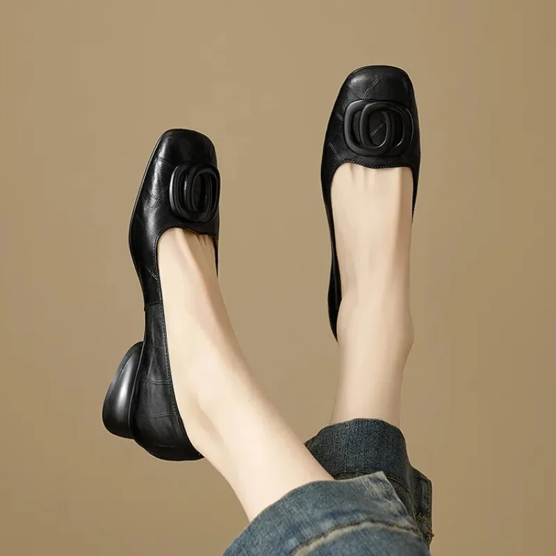 French Style Women Shoes Pumps Leather Shoes for Women Square Head Fashion Shoes Woman Footwear - view 2