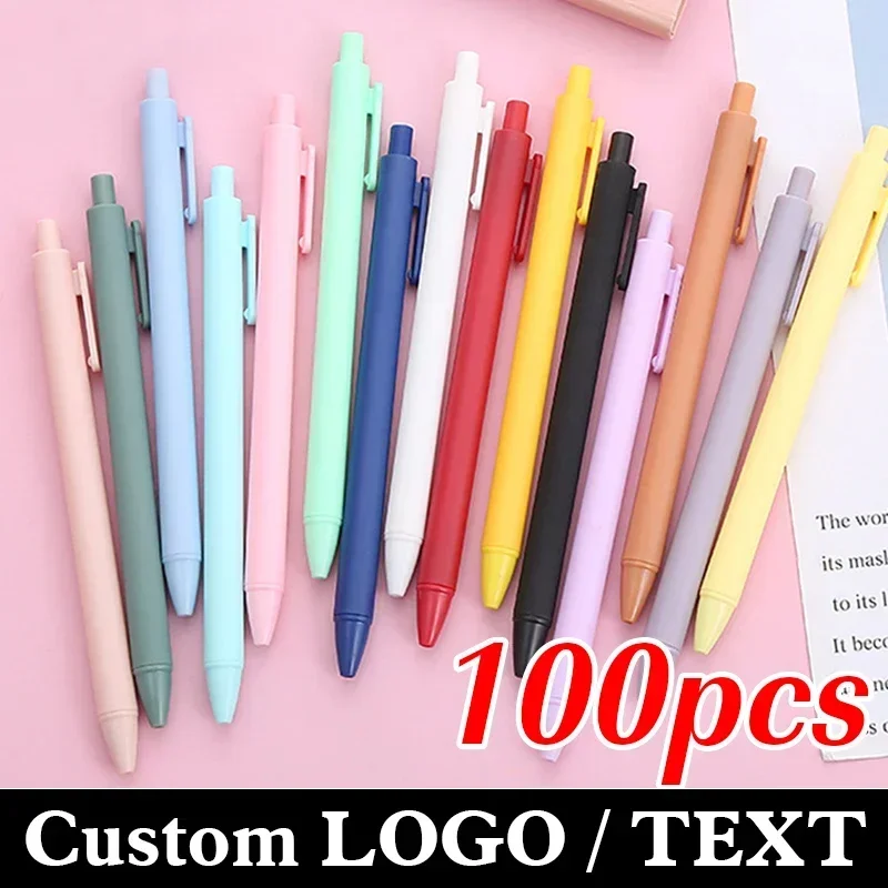 100pcs Push-type Gel Pen Office Signature Pen Custom LOGO Lettering Engraved Name Gift Pen Student Stationery Office Supplies