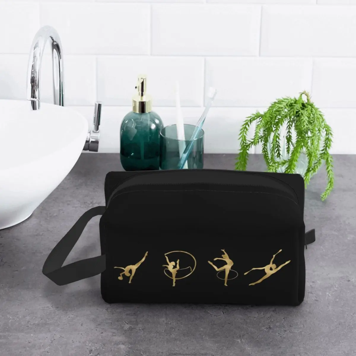 Rhythmic Gymnastics Gold LIne Makeup Bag Women Travel Cosmetic Organizer Fashion Storage Toiletry Bags