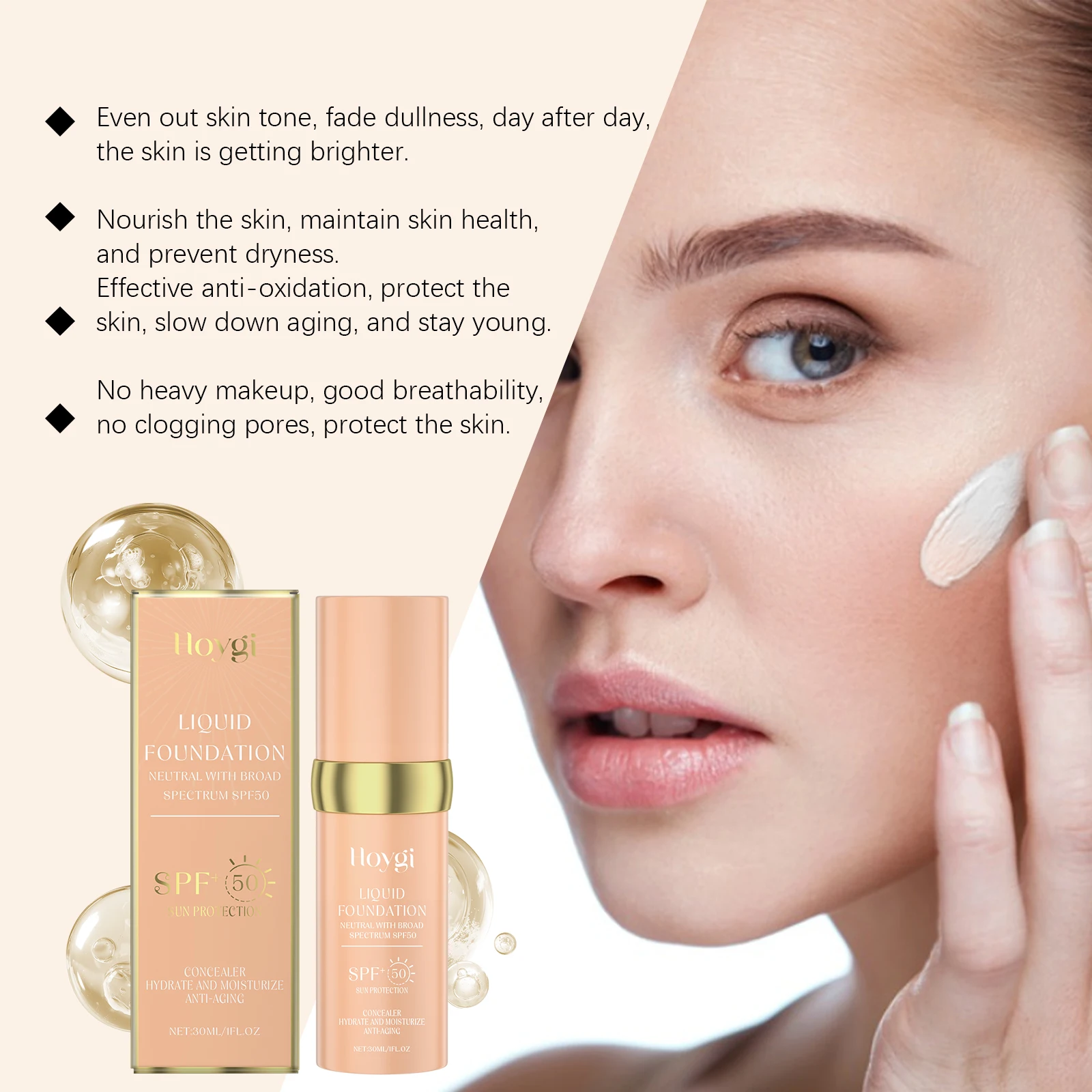 Vloeibare gezichtsfoundation Spf 50-temperatuurverandering Make-upbasis met hoge dekking Waterdichte hydraterende foundation Cosmetica-make-up