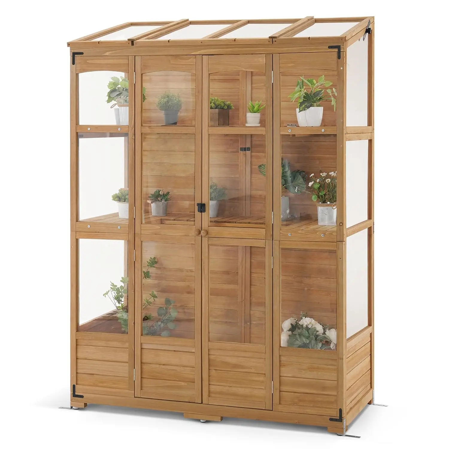 Wooden Walk-in Greenhouse, Open Roof & Lockable Door 0899 (Natural), Custom