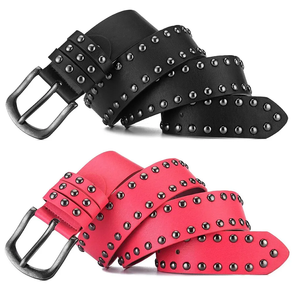 1pc Men\'s Retro Alloy Needle Buckle Women\'s Belt Round Rivet Belt Punk Hip Hop Rock Jeans Belt PU Leather Belt For Men and Women