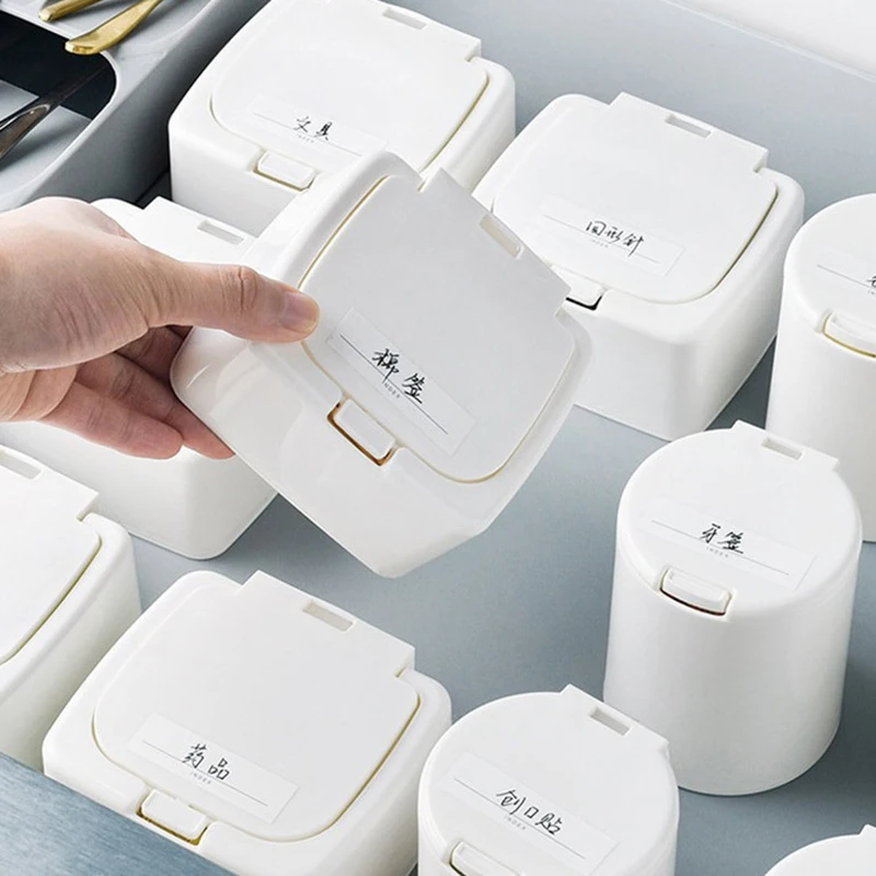 กล่องเก็บของตั้งโต๊ะสำลีก้านขนาดเล็กพร้อมฝาปิดกล่องเก็บของกระจุกกระจิกนักเรียนทำจากผ้าฝ้ายพลาสติกกันฝุ่น