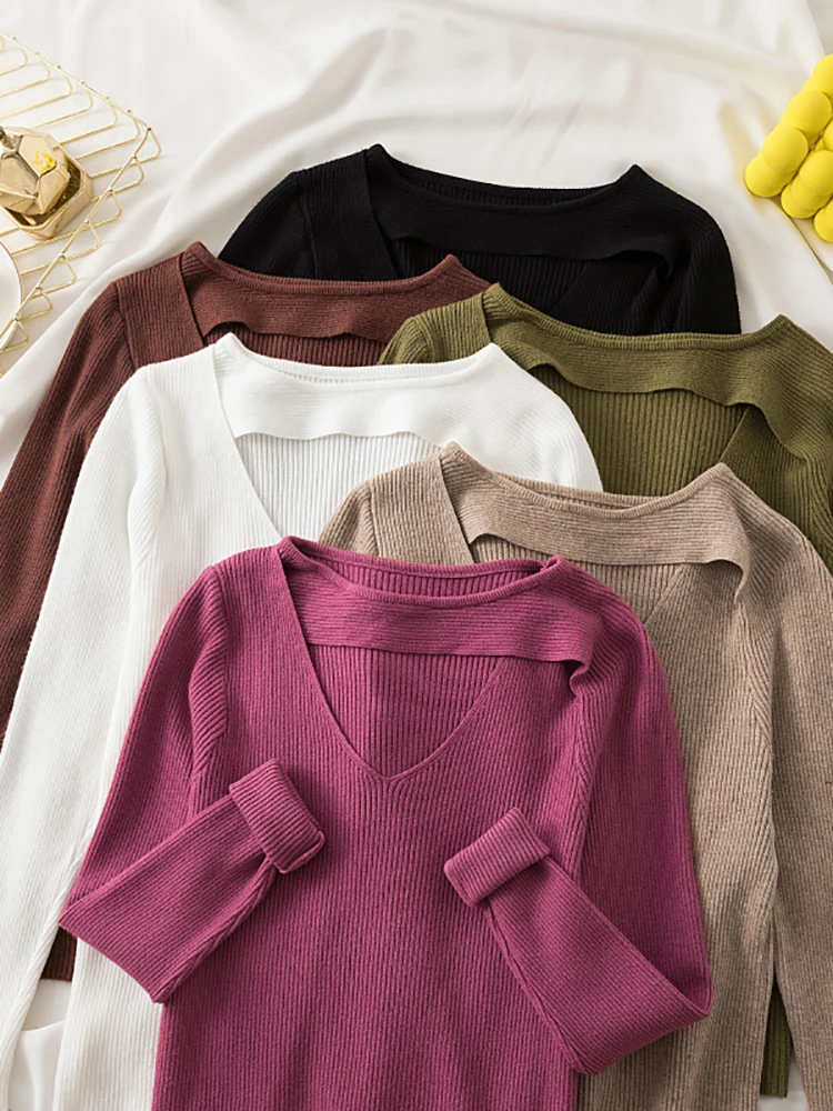 AOSSVIAO Knitted Sweater Sexy Hollow Out Sweaters Women 2026 Autumn Winter Clothes Long Sleeve Top Slim Pullover Pull Femme