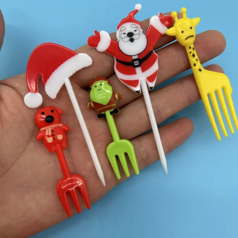 Christmas Fruit Fork Food Pick Sliced Fruit Fork Animal Plastic Toothpick Stick Bento Accessories Children\'s Food Selection