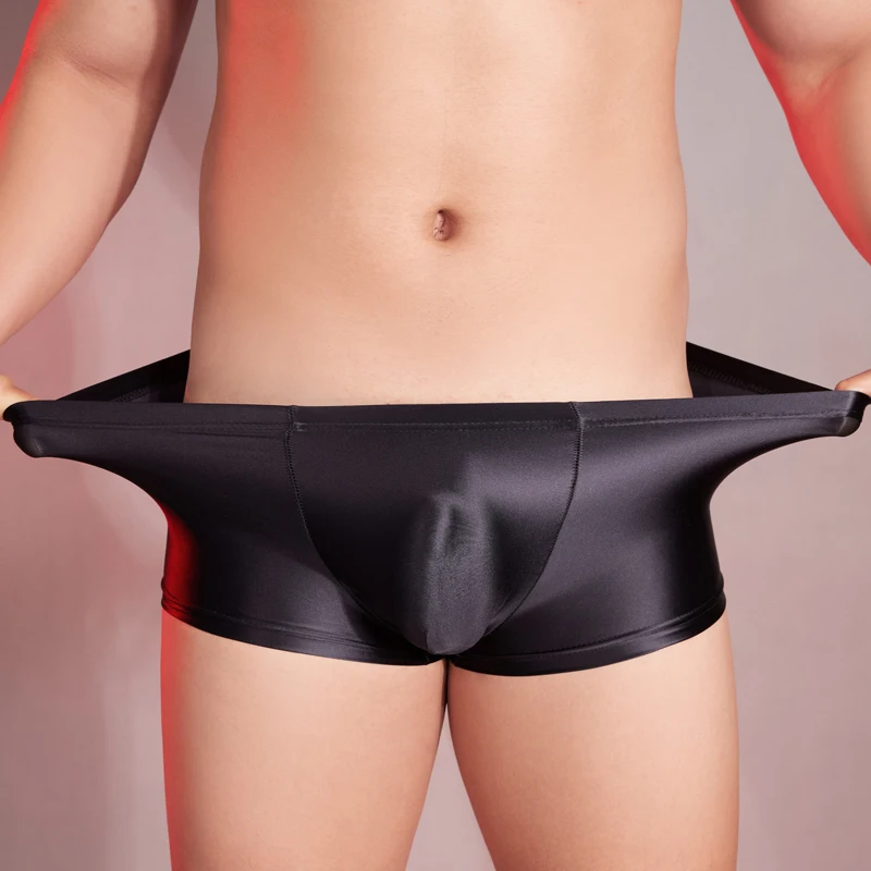 U-convex Sexy Men Trunks Boxer Oil Shiny U Convex Panties Low Rise See-through Underwear Ultra Elastic Lingerie mens boxers
