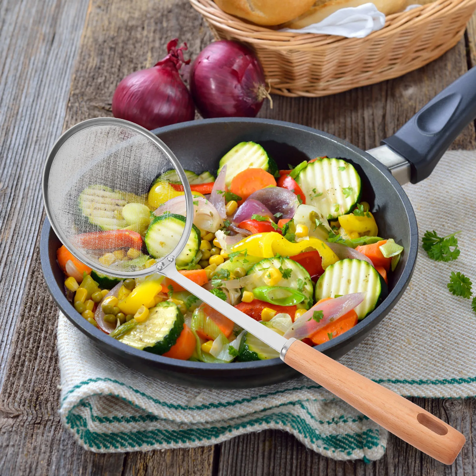 

1pc Fine Mesh Oil Strainer Spoon Stainless Steel Long Handle Kitchen Skimmer Ladle Colander Utensil For Cooking Pasta Sieve