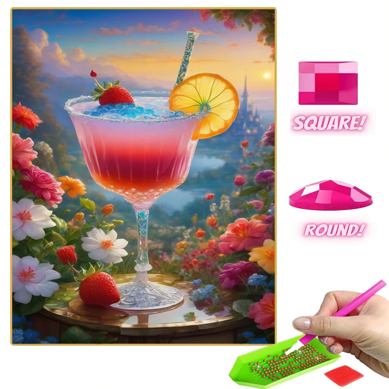 Strawberry Mojito Diamond Painting Color Fantasy Cocktail Full Rhinestone Mosaic Handmade Cross Stitch Kit Landscape Home  Decor