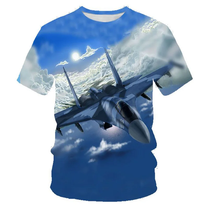 Aircraft Fighter Graphic T Shirt for Men Tops 3D Printing Womens Clothing Summer Casual Kids T-shirt Funny Boys Girls Streetwear