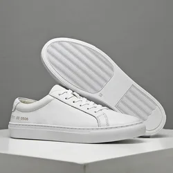Europe Designer New Shoes for Men Genuine Leather Casual Shoes White Flat Skateboard Shoes Street Cow Leather Lace-up Sneaker