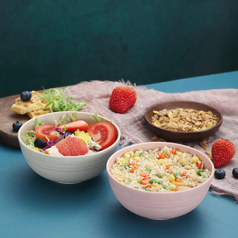 

10pcs Anti-Fall Rice Bowl Food-Grade Thick Lightweight Wide Base Large Capacity Stackable Colorful Bowl Set For Party