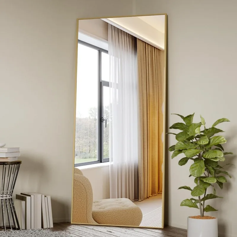 

Full Length Mirror with Stand, 71"x26" Mirror Full Length, Hanging or Leaning Against Wall, Floor Body Mirror Gold