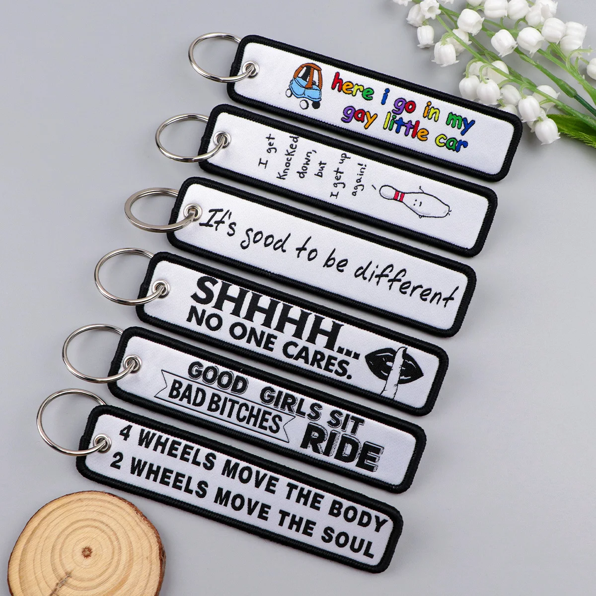 'NO ONE CARES.' Quote Embroidery Keychain Key Tag For Motorcycles Cars Backpack Fashion Keys Accessories Gifts For Friend