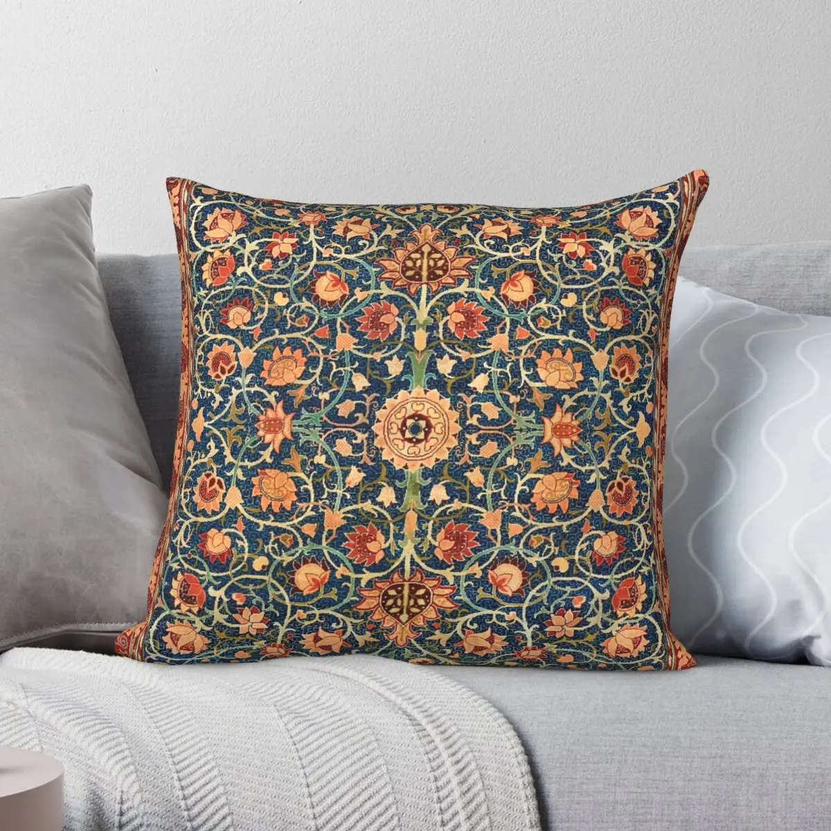 William Morris Floral Carpet Print Square Pillowcase Polyester Linen Velvet Printed Zip Decor Car Cushion Cover 45x45