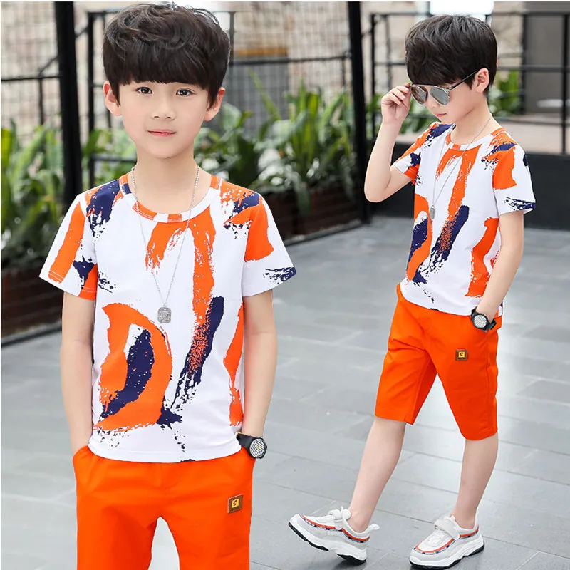 Children clothes Boys Clothing Sets Summer Cotton Teenage Kids  Suit For 4 6 8 10 12 14 Years Short Sleeve Shirt Shorts Set