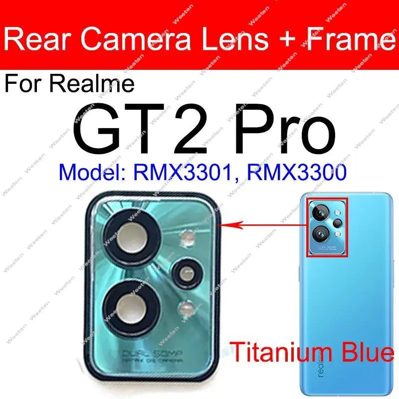 For Realme GT 2 Pro GT2pro Rear Camera Glass Lens Cover Back Camera Lens Glass with Frame Holder Replacement