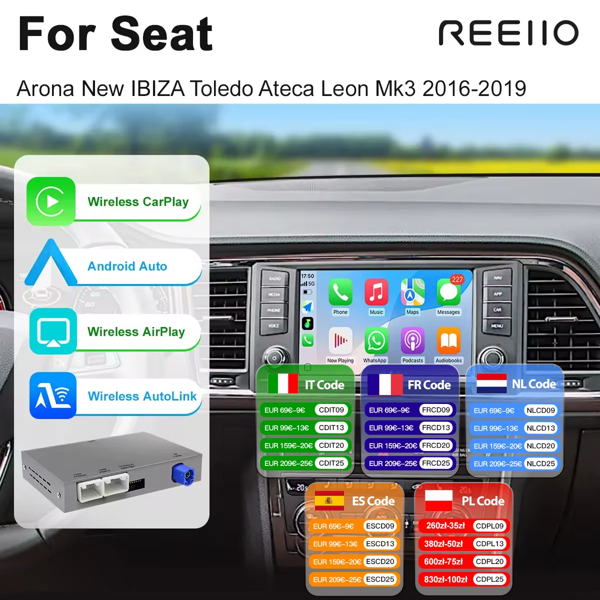 Carplay sans fil Android Auto pour Seat Leon Mk3 5F 2013-2019 Golf7 Arona IBIZA avec MIB Ateca Support OEM caméra de rechange