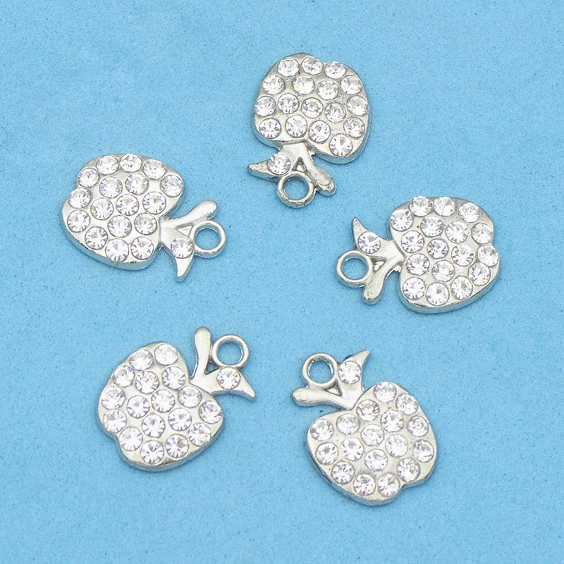 12-piece set of diamond-studded apple-shaped alloy DIY bracelet, necklace, single pendant, decorative pendant