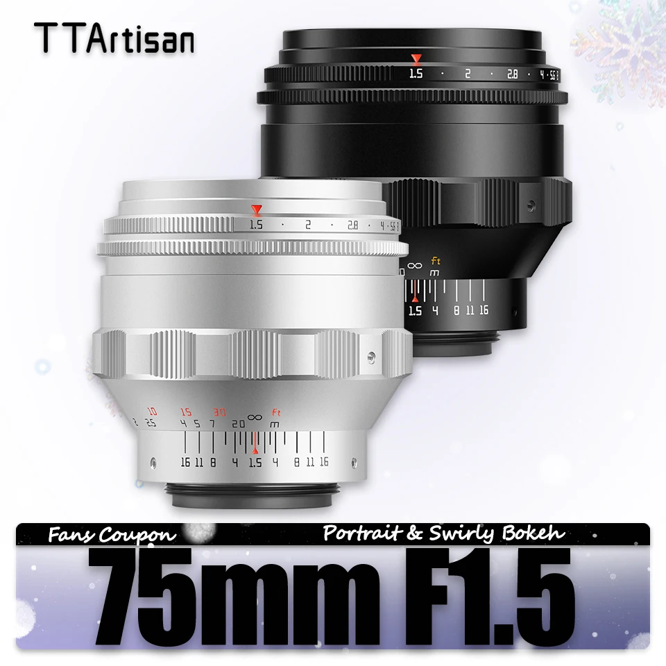 TTArtisan 75mm F1.5 Full Frame Large Aperture Prime Lens for Swirly Bokeh Humanities Camera Photography with M42-mount 562g