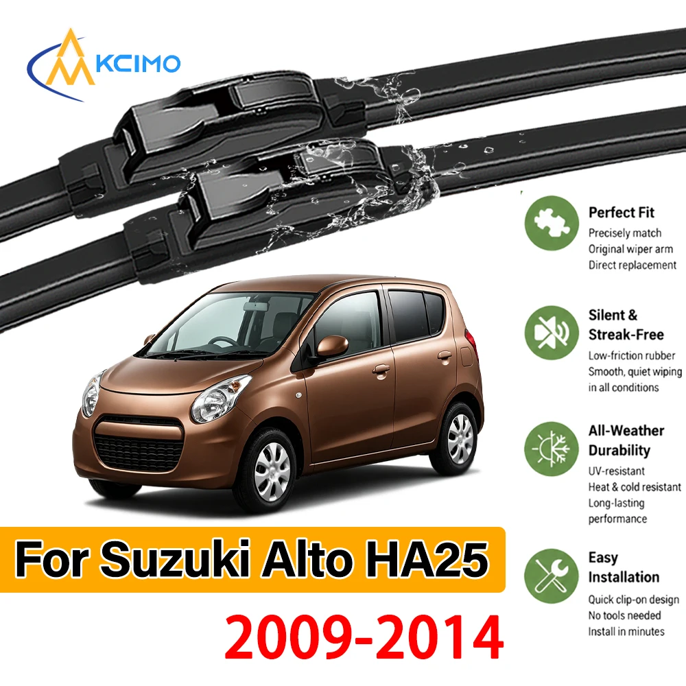 Balais d'essuie-glace noirs robustes et durables, paquet de 2, pour Suzuki Alto HA25 2009-2014, installation rapide, excellente performance de nettoyage