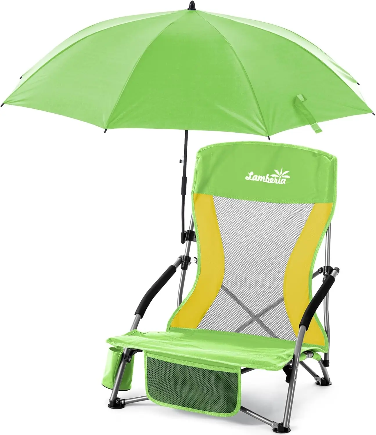 

Folding Beach Chair With Umbrella For Adults, Portable Low Beach Chairs With 300Lbs Acity, Lightweight Fodable Camping Chair