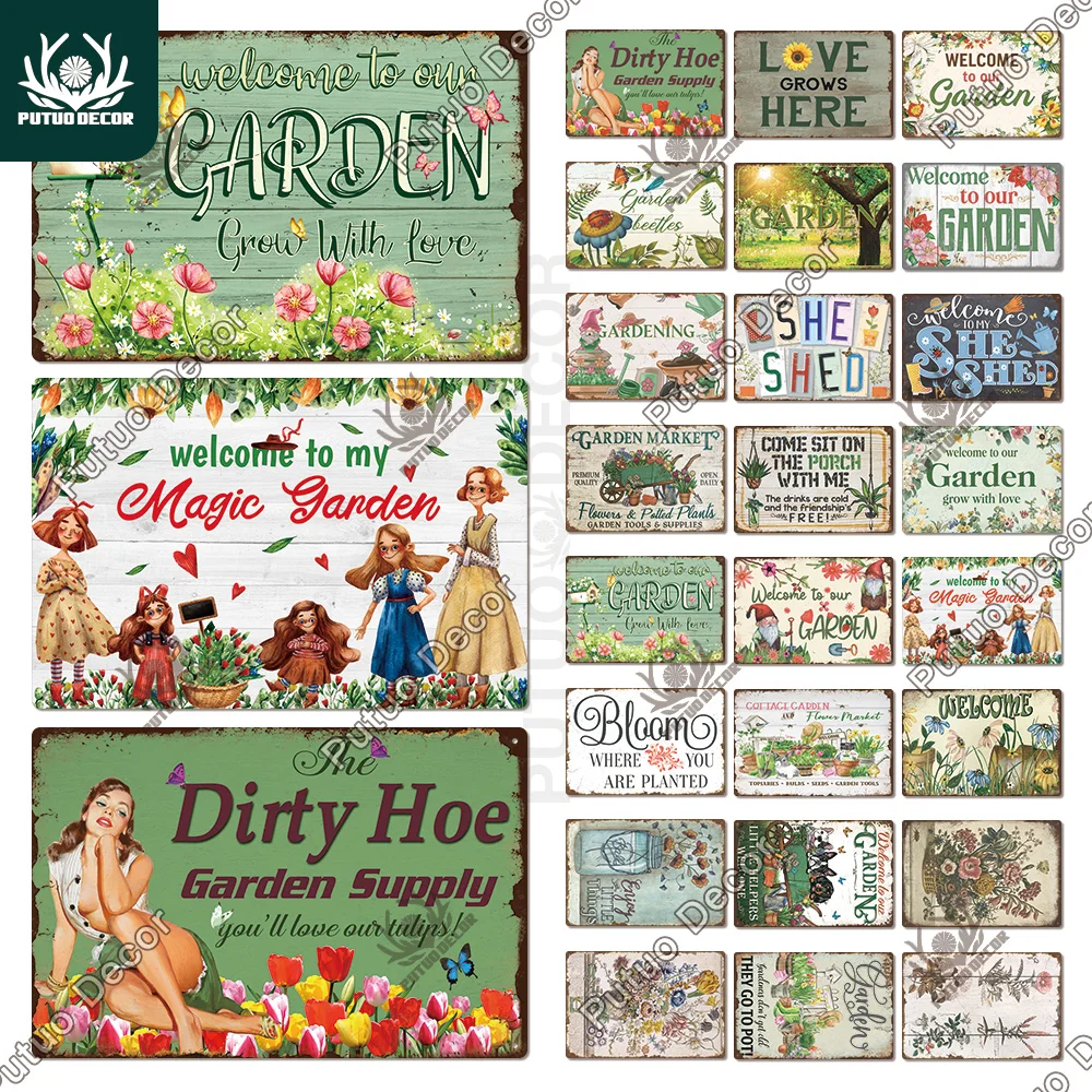 

Putuo Decor Garden Vintage Tin Sign Plaques Metal Retro Posters Wall Art Decoration for Backyard Room Rustic Home Farmhouse Gift