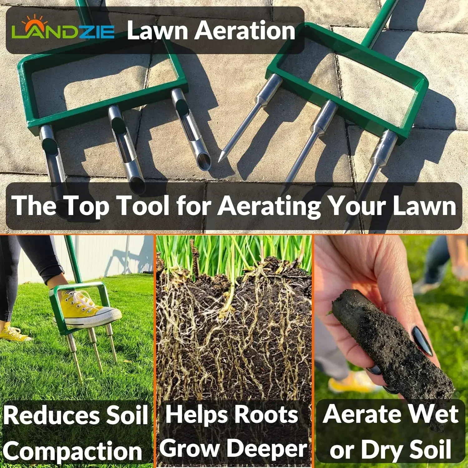 Original Hollow Spike Tine Lawn Aerator Set Aerator Three Hollow Tines Three Spike Tines Forty Two Inch Manual Stainless Steel G