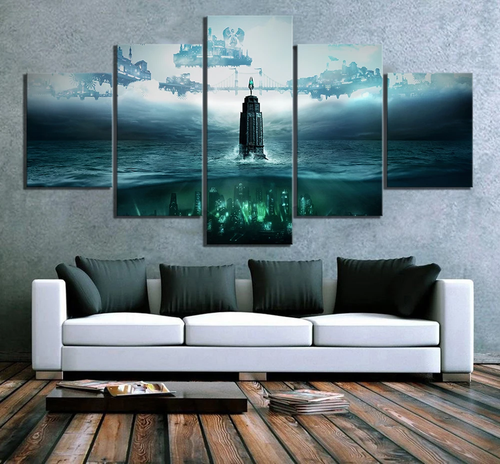 BioShock The Collection Video Game Poster Painting 5 Pieces Canvas Art Living Room Wall Picture Print Bedroom Home Decor Mural