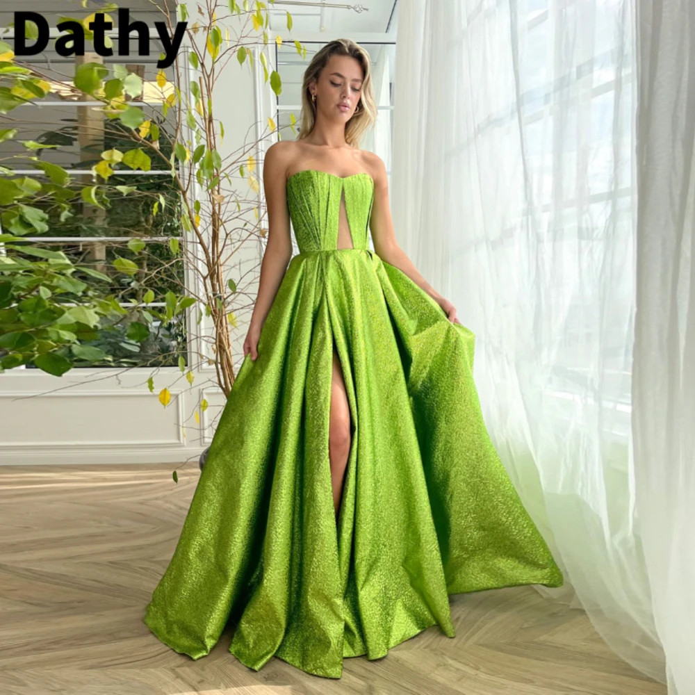 Dathy vestido de Gala de Limeade verde, escote en forma de corazón, ahuecado, seda forjada, abertura alta, vestidos de noche para mujer