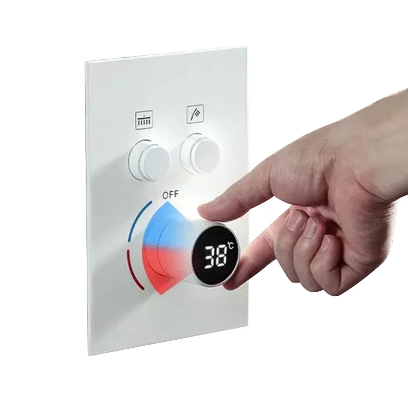 

2 Way Water Power Push Button Control Wall Mount Intelligent Digital Display Brass Concealed Shower Mixer Valve