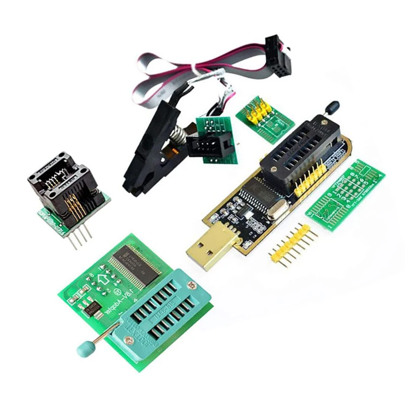 1SET EEPROM BIOS USB Programmer CH341A + SOIC8 Clip + 1.8V Adapter + SOIC8 Adapter For 24 25 Series Flash